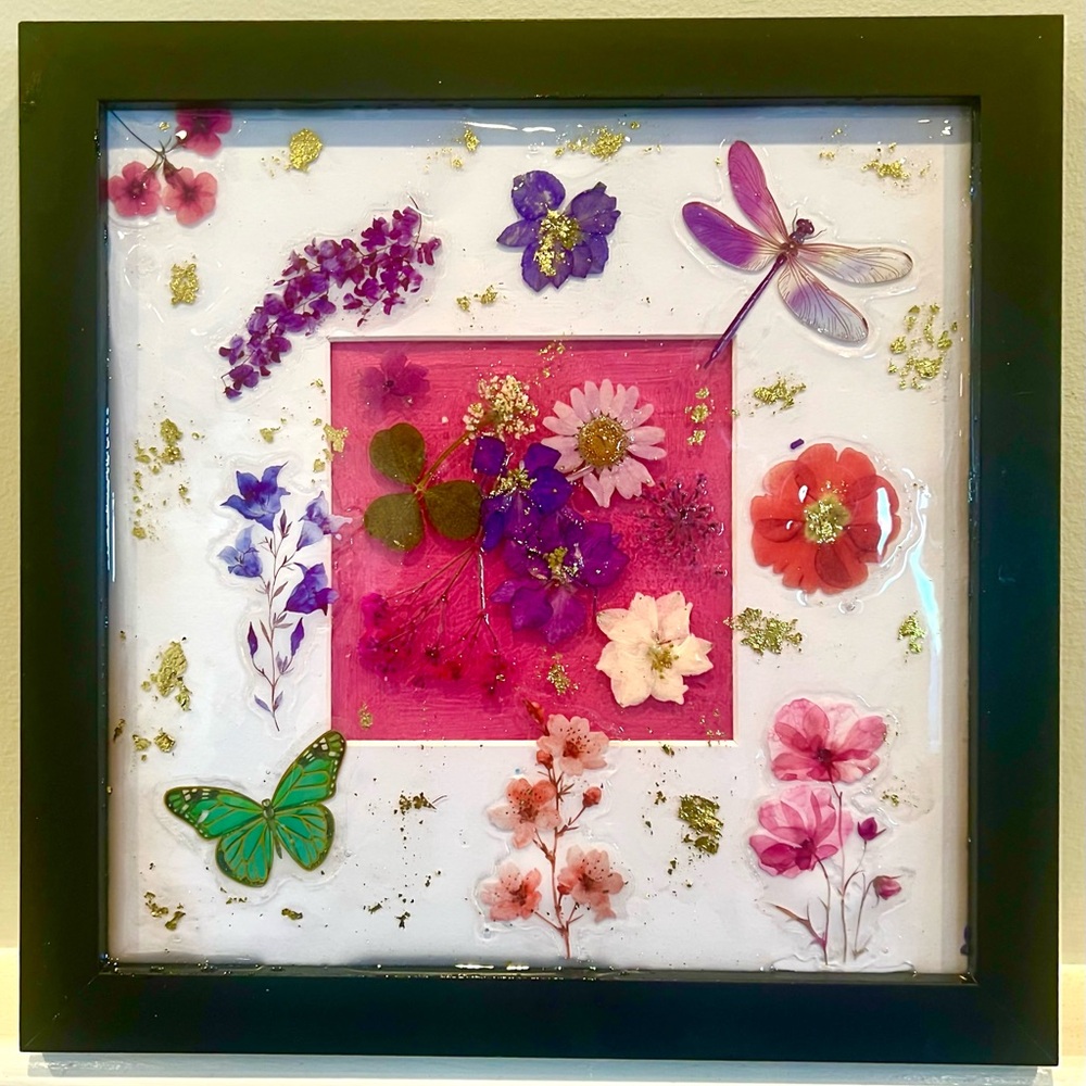 Floral and Butterfly Art Frame - Black and Multicolor